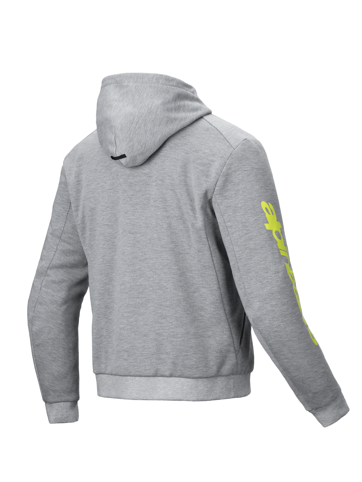 Alpinestars felpa con cappuccio Chrome V2 Sport da uomo, grigio e giallo fluo, vista posteriore, urban, certificata CE Classe A.
