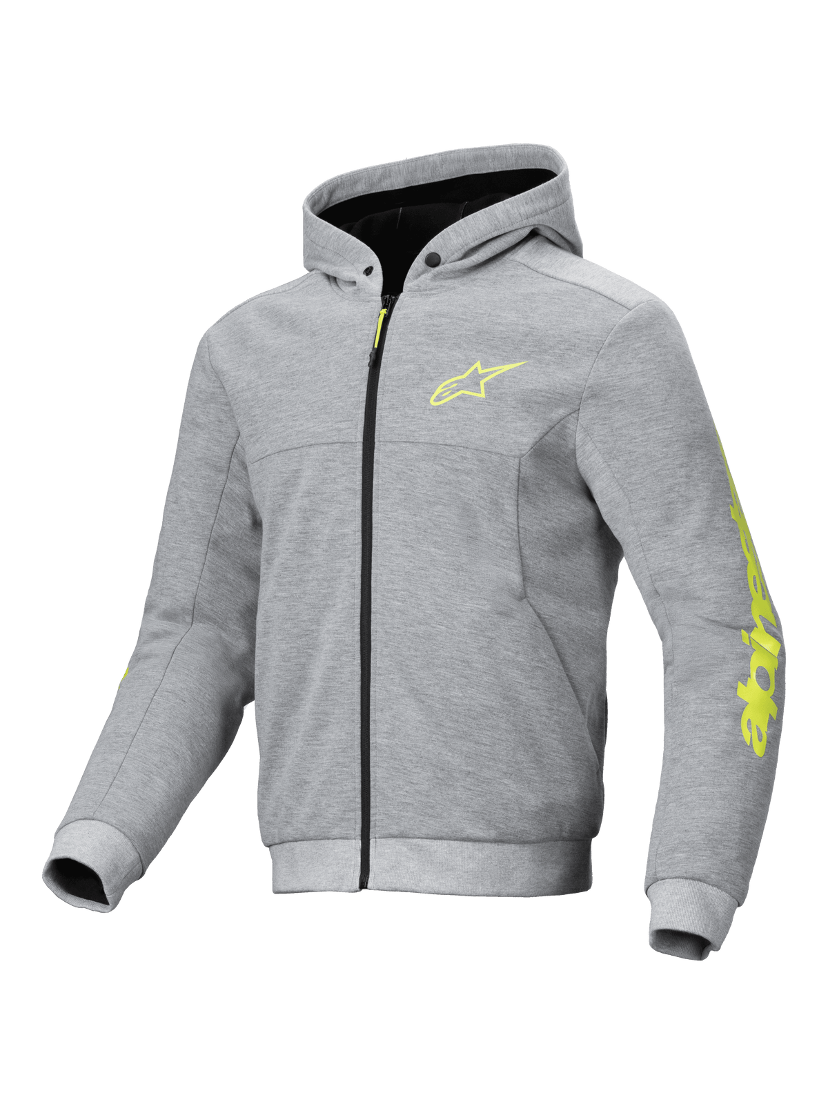 Alpinestars felpa con cappuccio Chrome V2 Sport, felpa da moto uomo, grigio e giallo fluo, pile tecnico, certificata CE