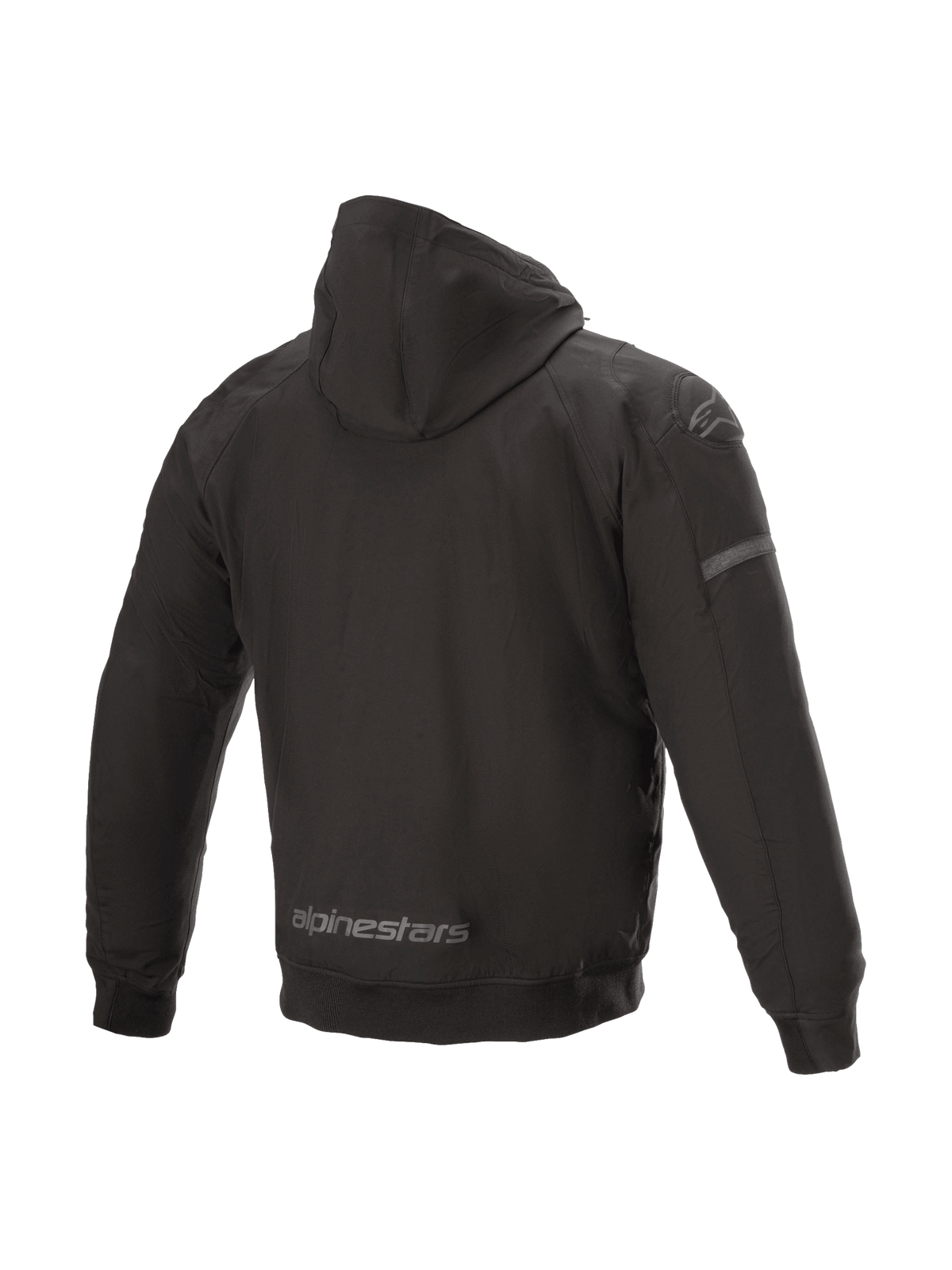 Alpinestars felpa con cappuccio Sektor Tech V2, giacca da moto urban da uomo, nera, guscio antivento con inserti 3D sulle spalle, vista posteriore.