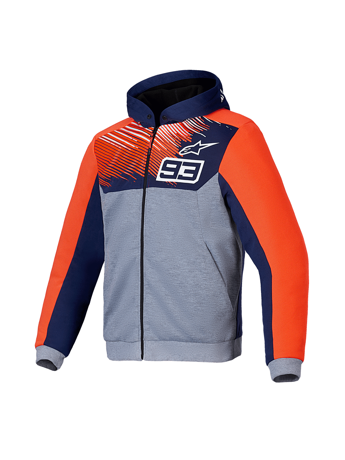 Alpinestars Felpa MM93 Chrome V2 Sport, felpa con cappuccio da moto da uomo, blu, grigio e rosso fluo, certificata CE con rinforzi aramidici e protezioni