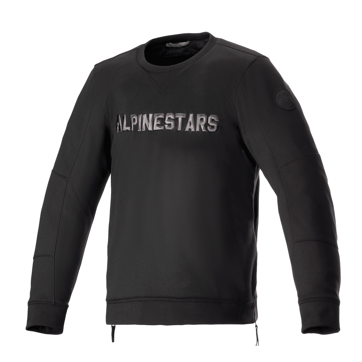 Alpinestars Legit Crew Fleece, giacca da moto urbana, nero e grigio freddo, pullover a girocollo con logo metallizzato sul petto, cerniere laterali, polsini e orlo a coste, abbigliamento casual da moto