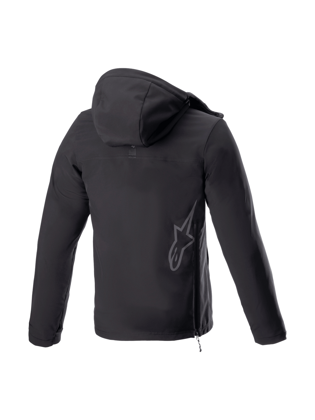 Alpinestars Giacca con cappuccio Sherpa, vista posteriore, giacca da moto urban nera, logo riflettente e zip laterale