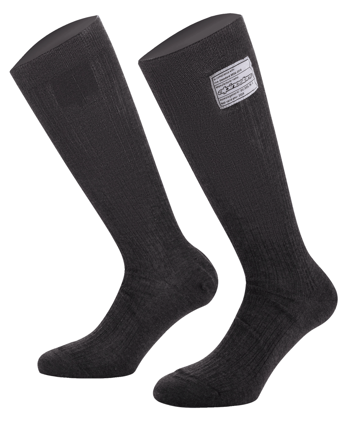 Alpinestars Race V4 Socks, calze da automobilismo, nero, con etichetta di certificazione FIA 8856-2018, costruzione in Nomex ignifugo con trama a coste, lunghezza al ginocchio, strato base tecnico per il motorsport