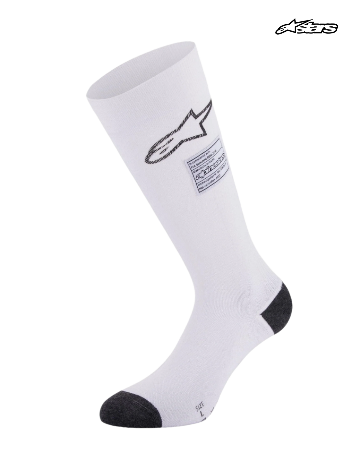 Alpinestars Calzini ZX V4, calze da auto racing ignifughe certificate FIA, bianco con dettagli neri, costruzione aramidica senza cuciture con compressione graduale