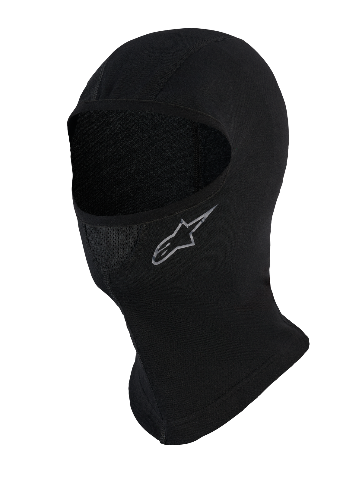 Alpinestars At 8 Merino Balaclava, passamontagna da moto nero, misto lana merino con pannello di ventilazione sulla bocca e collo allungato