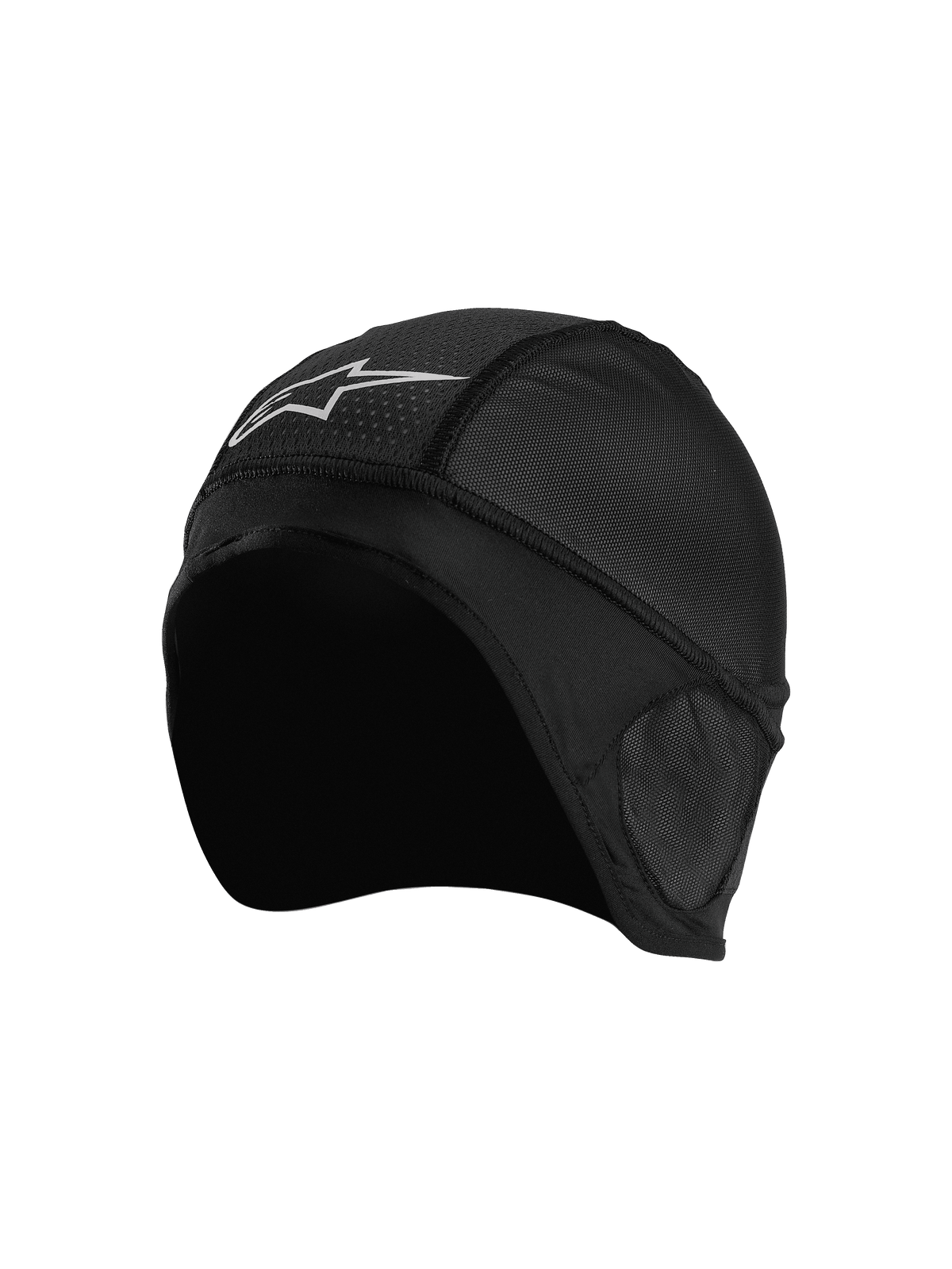Alpinestars Balaclava Skull Cap, sottocasco da moto nero, pannelli in mesh traspirante, logo stella bianco, design ergonomico con cuciture piatte per il comfort sotto il casco