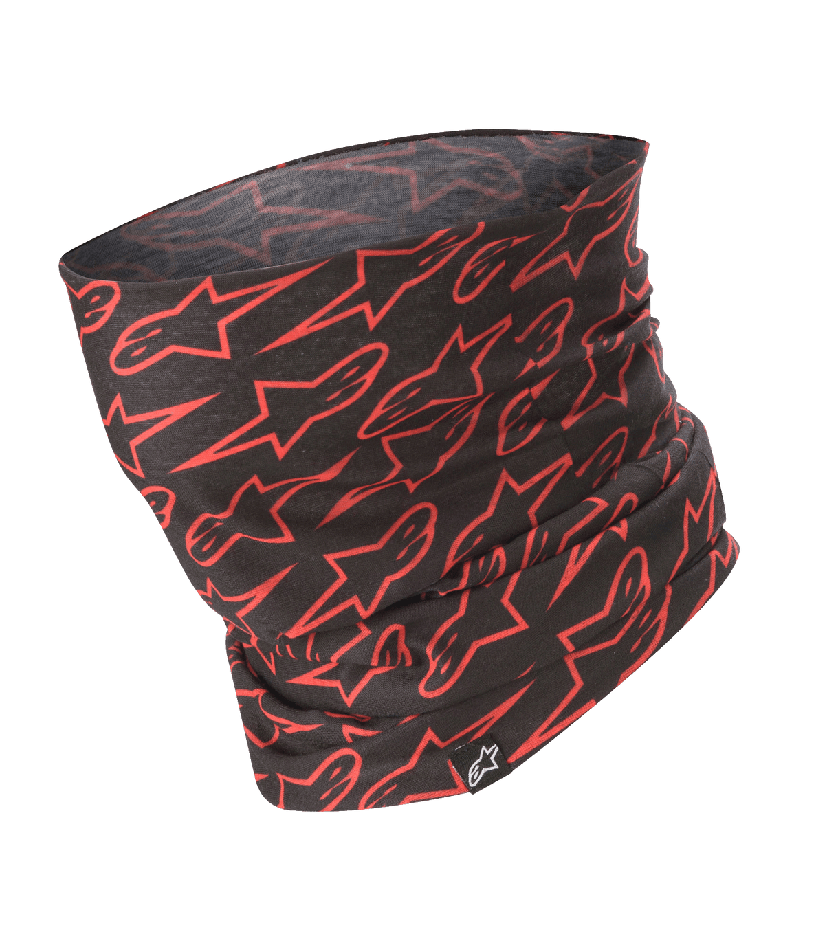 Alpinestars Neck Tube, scaldacollo da moto, nero con motivo a stelle rosse, tessuto leggero e setoso, accessorio base layer per la guida