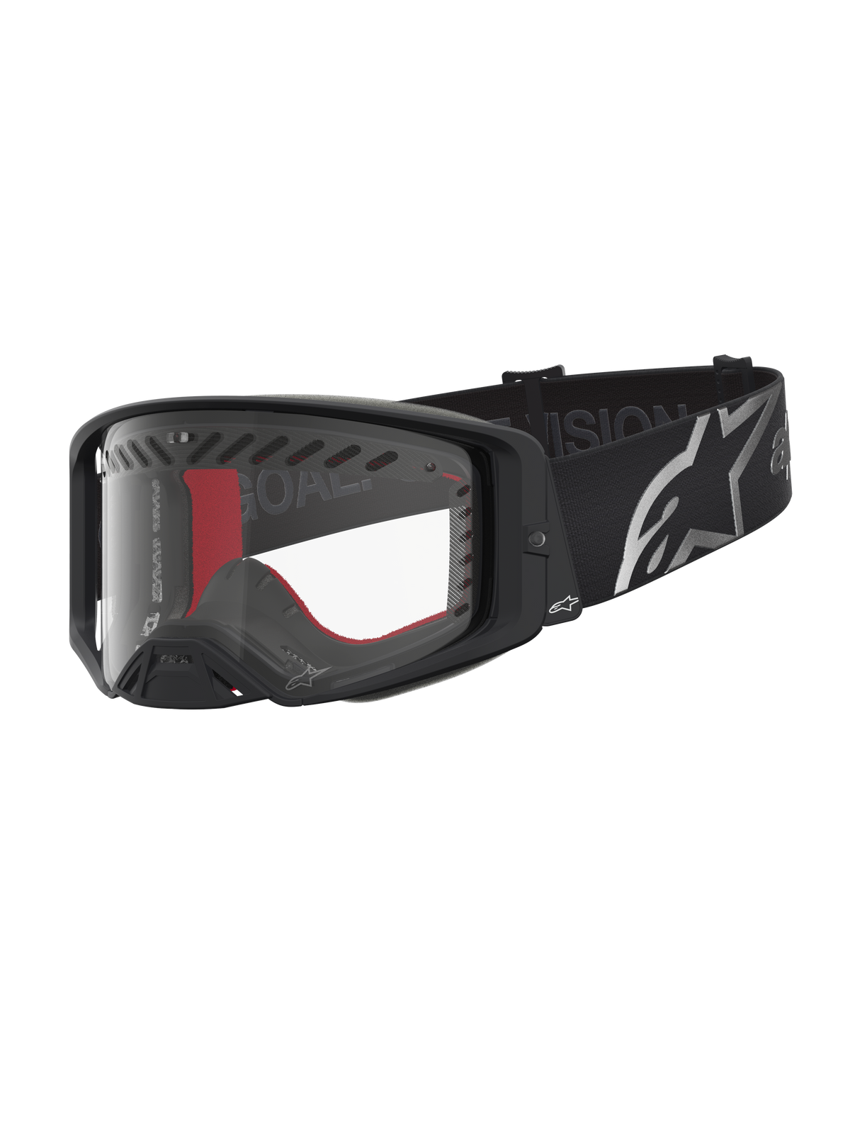 Alpinestars maschere Supertech Dura Air Fluid, maschere da motocross da uomo, nero e argento, lente trasparente e ampia fascia elastica con logo