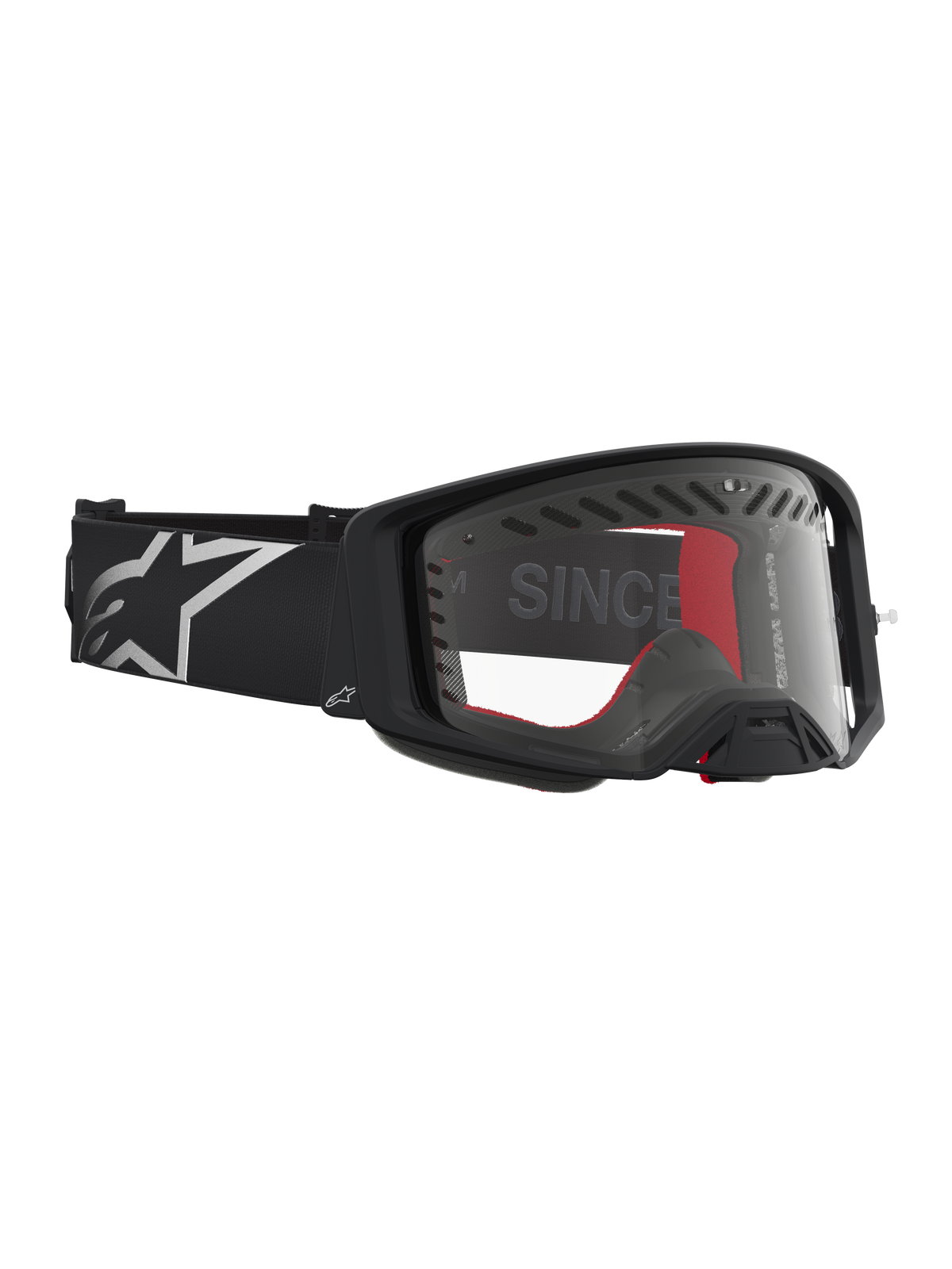 Alpinestars Maschere Supertech Dura Air Fluid, maschere da motocross racing, nere e argento, lente in policarbonato trasparente per off-road