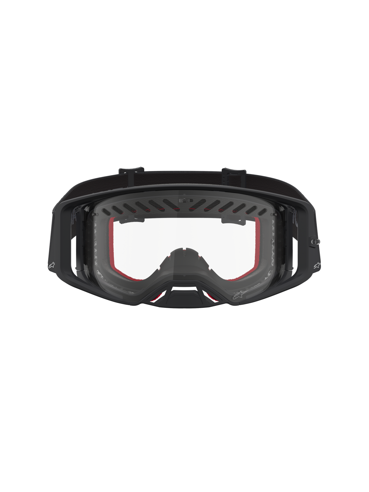 Alpinestars Maschere Supertech Dura Air Fluid, maschere da corsa motocross nere e rosse con lente trasparente e montatura ventilata