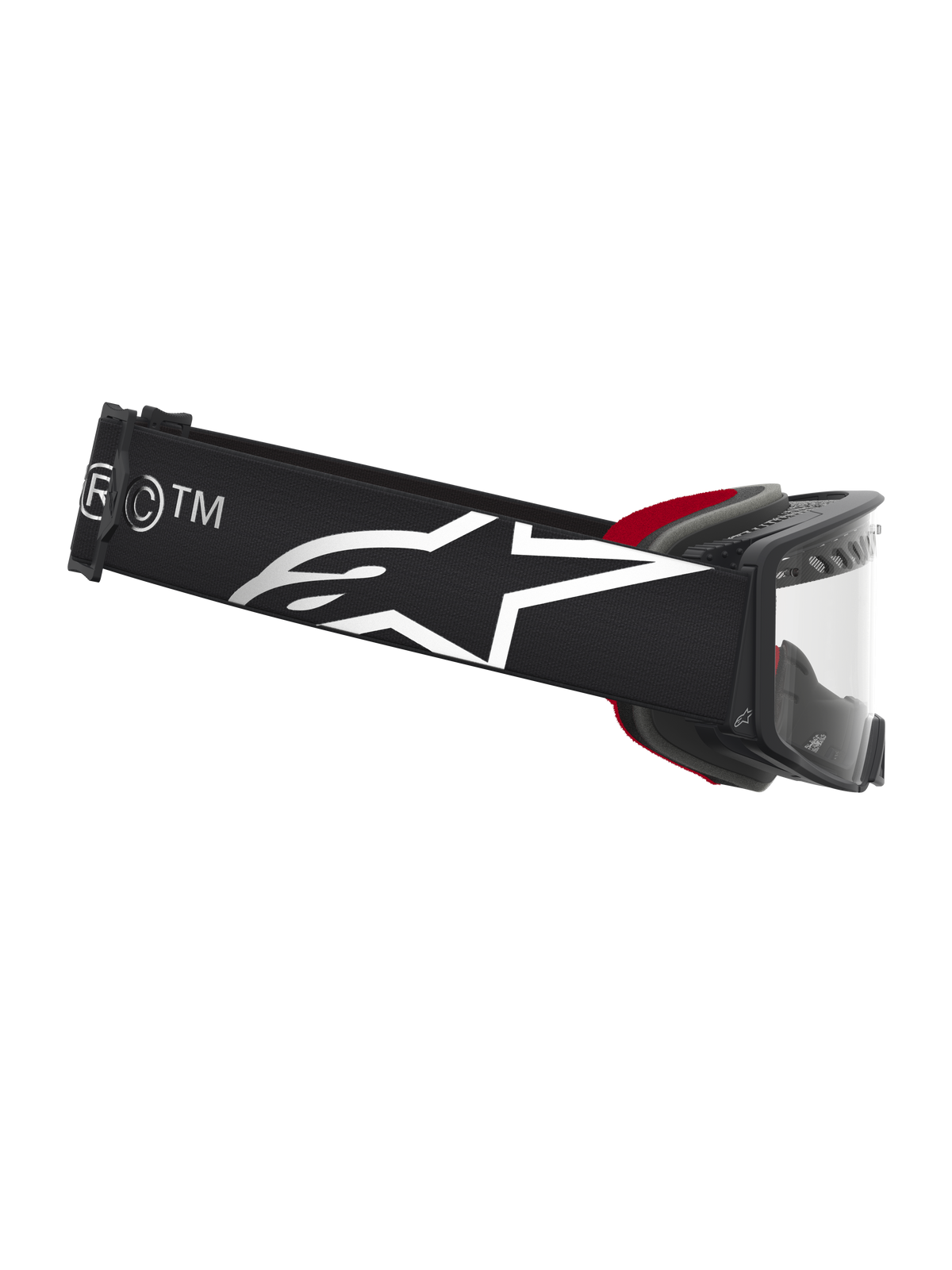 Alpinestars Maschere Supertech Dura Air Fluid, maschere da motocross, nero e argento, lente trasparente e cinturino logato.