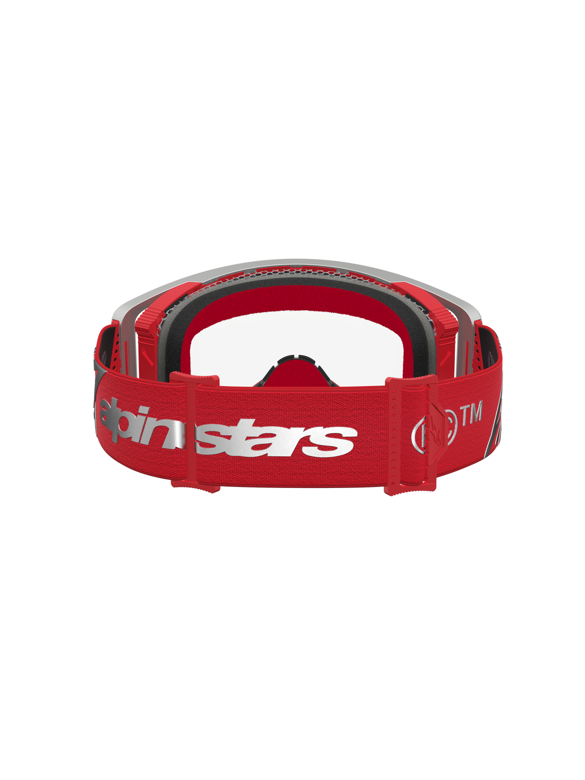 Alpinestars Maschere Supertech Dura Air Fluid, maschere motocross e off-road, rosso e argento, cinturino regolabile con logo Alpinestars e imbottitura in schiuma.