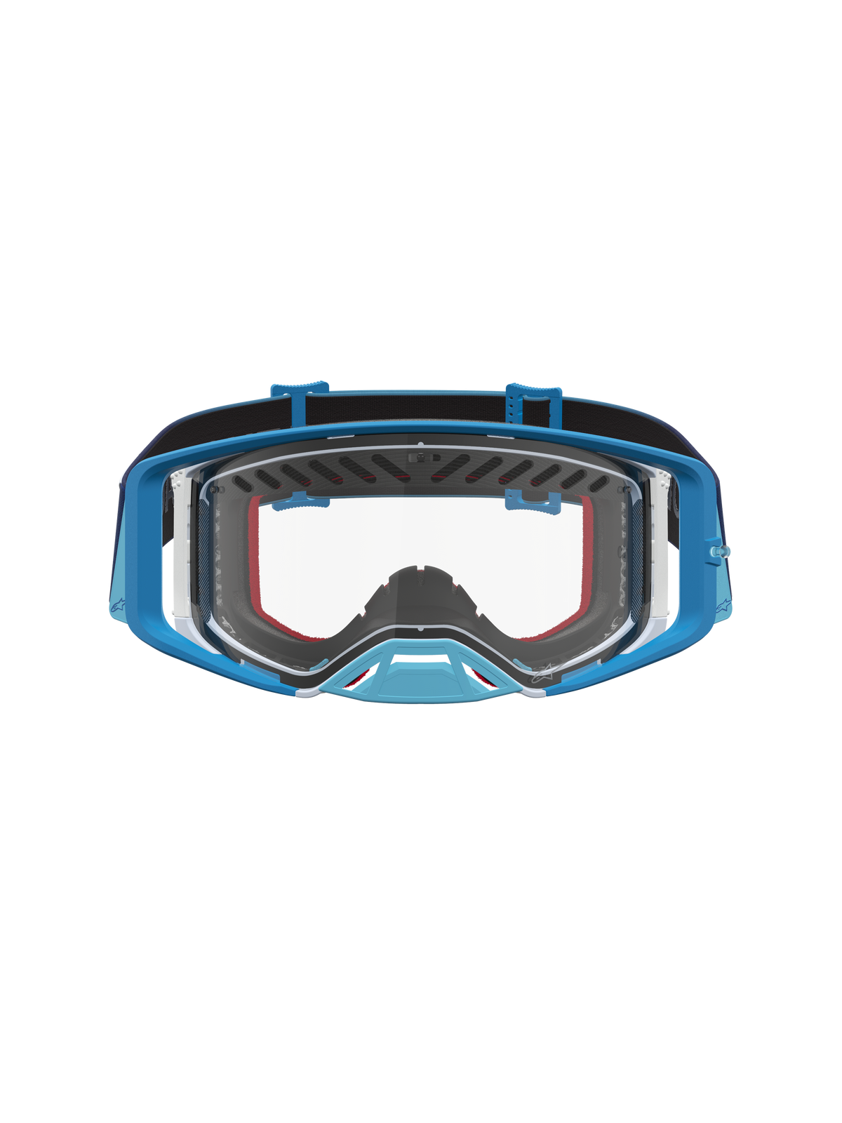 Alpinestars Maschere Supertech Dura Air Fluid, maschere motocross blu sfumato e grigio con lente trasparente di alta qualità.