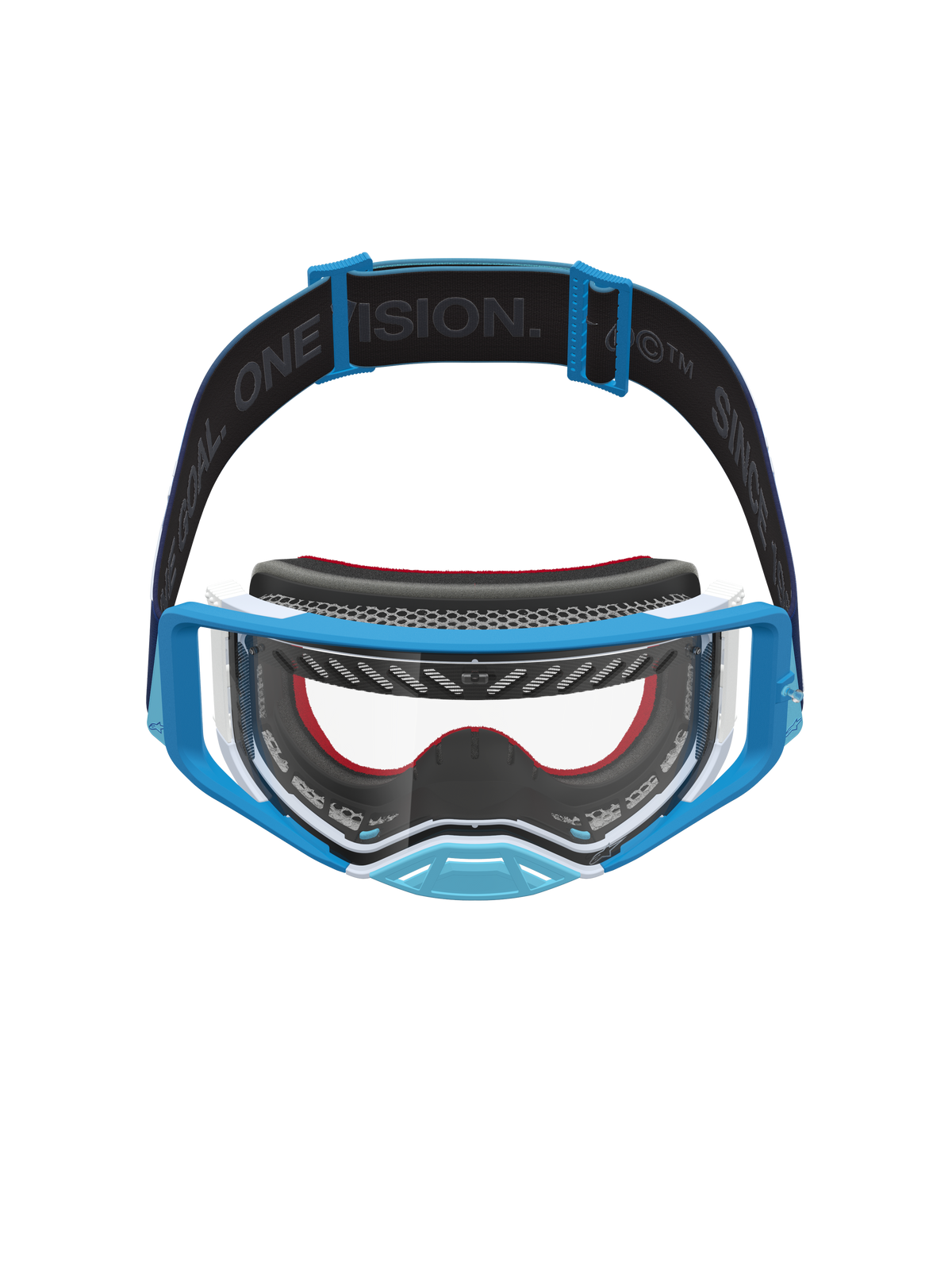 Alpinestars Maschere Supertech Dura Air Fluid, maschere da motocross, blu e bianche, con lente trasparente e cinturino con marchio, per gare off-road