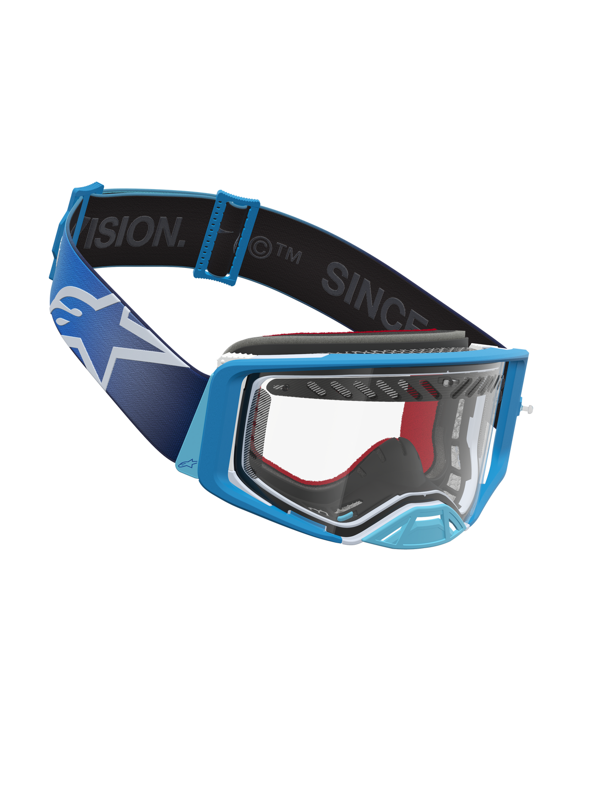 Alpinestars Maschere Supertech Dura Air Fluid, maschere da motocross racing, blu e bianche, lente in policarbonato trasparente