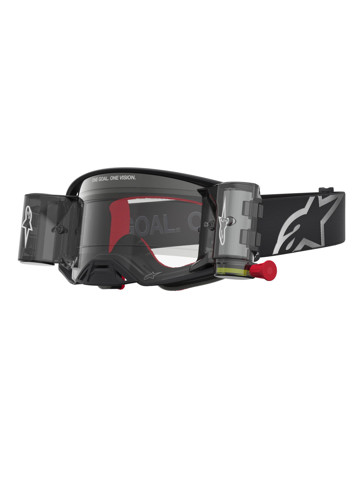 Alpinestars Maschere Supertech Firma Roll Off, maschere da motocross nere e argento, lente trasparente e sistema Roll Off.