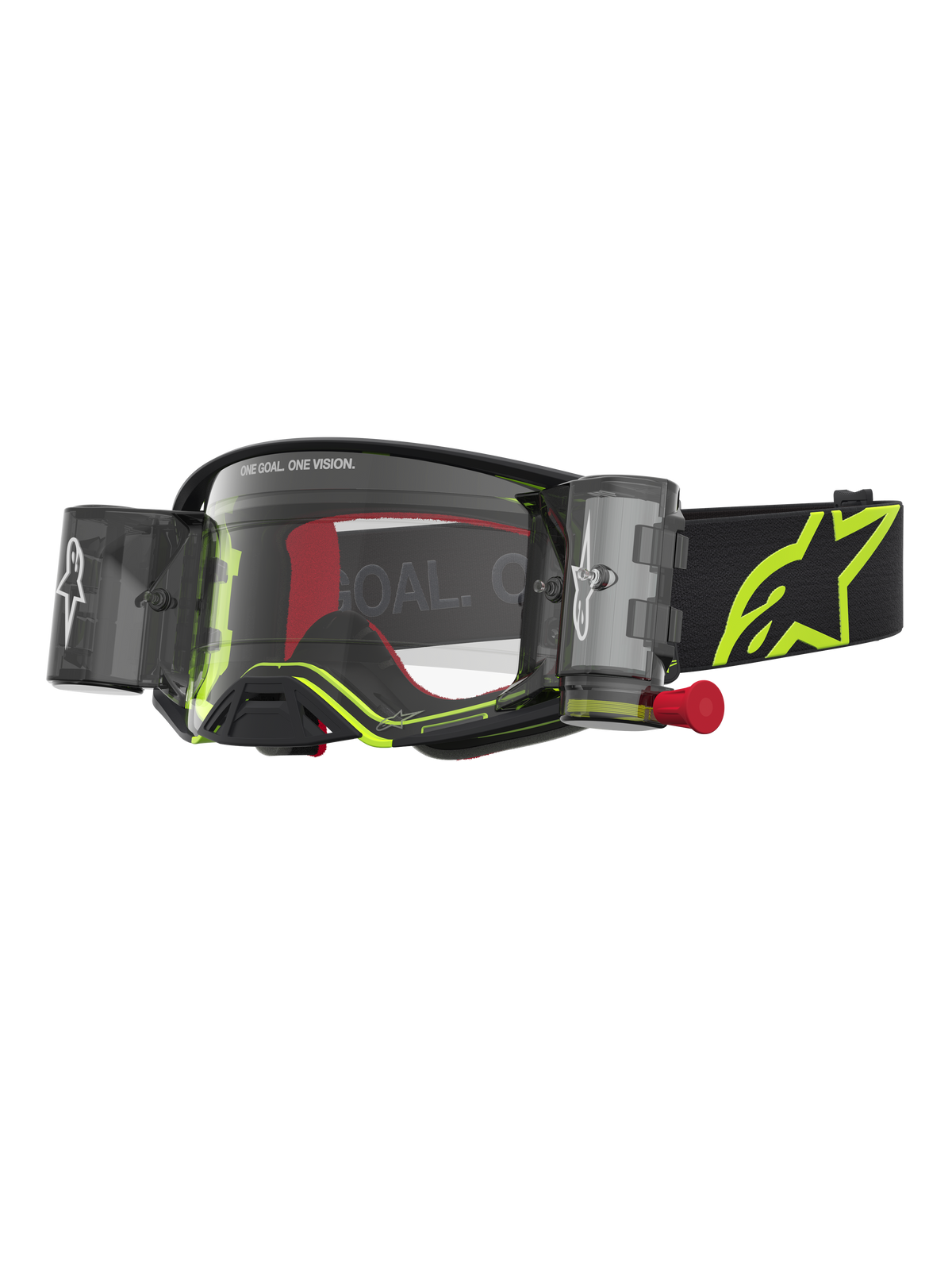 Alpinestars Maschere Supertech Firma Roll Off, maschere da motocross nero e giallo fluo, lente trasparente e sistema roll-off.