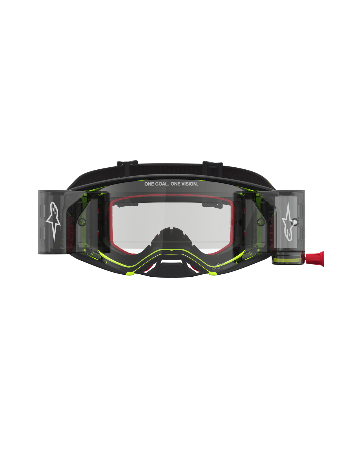 Alpinestars Maschere Supertech Firma Roll Off, maschere da motocross, nero e giallo fluorescente, lenti trasparenti e sistema roll-off.