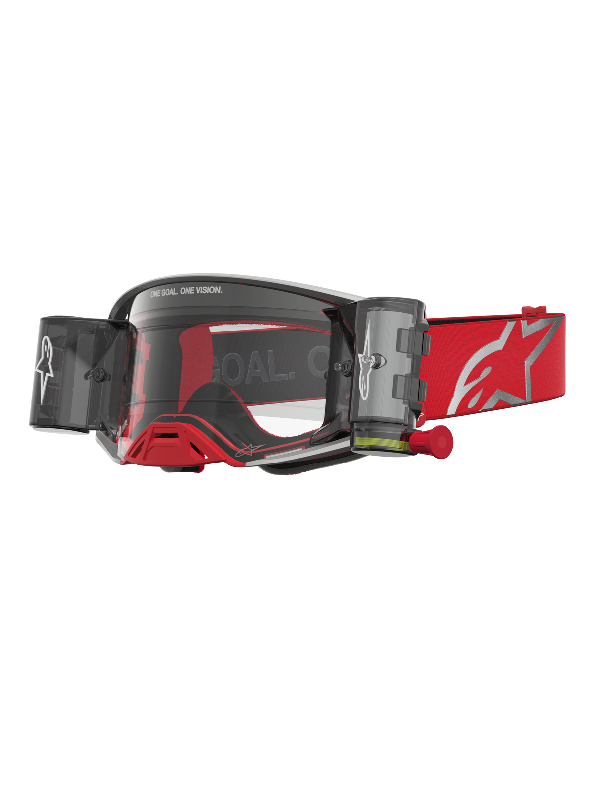 Alpinestars Maschere Supertech Firma Roll Off, per motocross, rosso e argento, con lenti trasparenti e sistema roll-off.