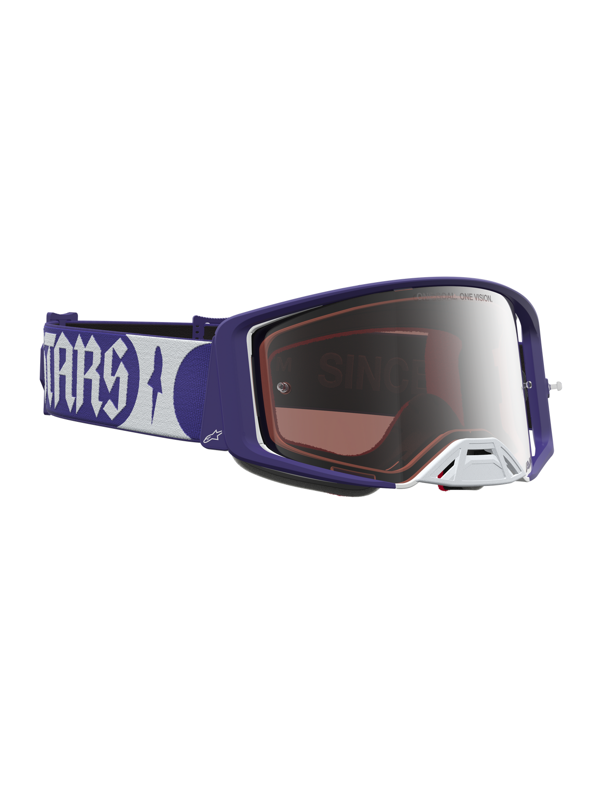 Alpinestars Maschere Supertech Atrox, maschere da motocross racing, blu e bianche con lente argento a specchio, design ergonomico per competizioni off-road.