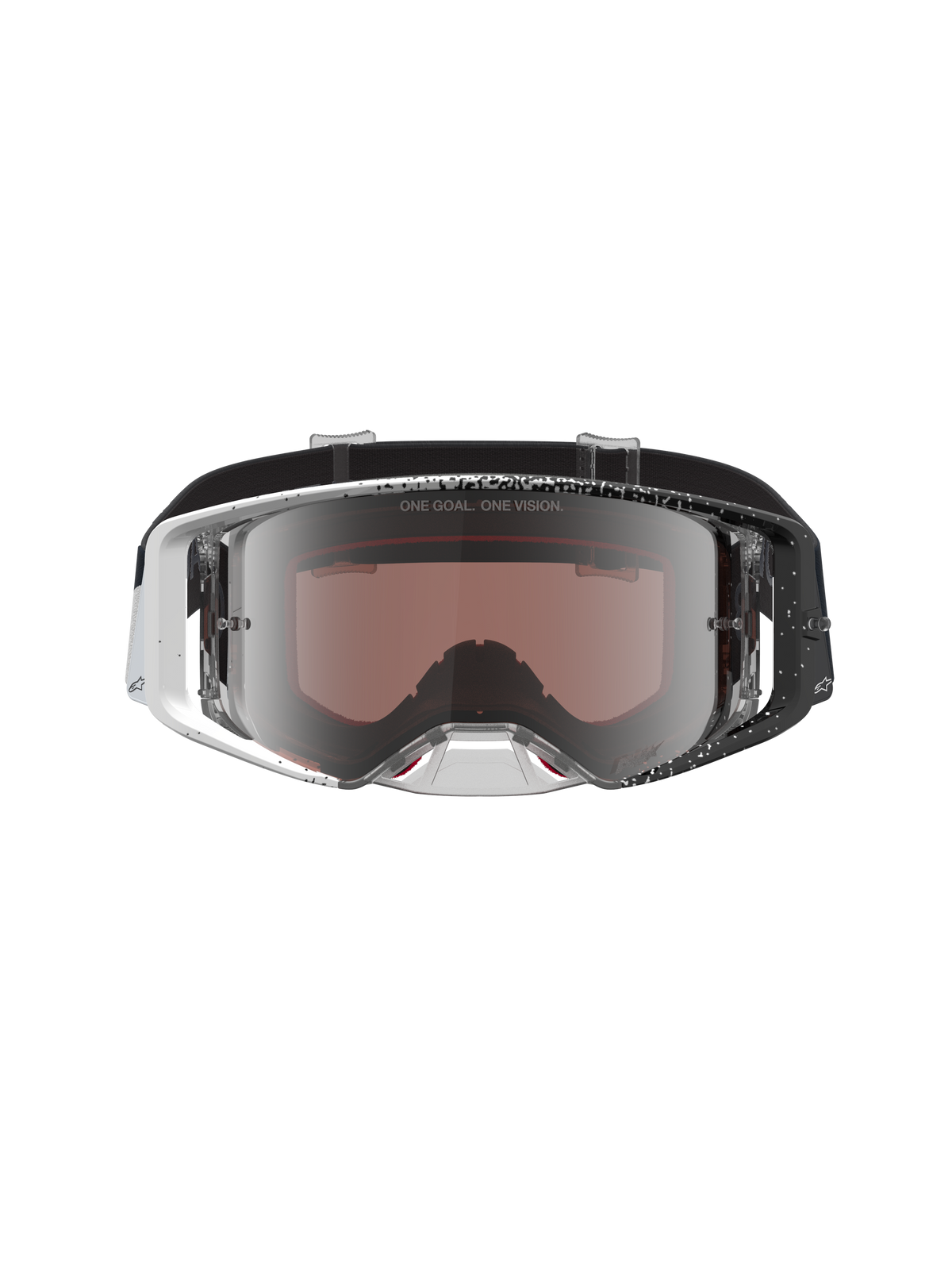 Alpinestars Maschere Supertech Hiten, maschere da motocross, telaio bianco e nero picchiettato, lente argento specchiata.