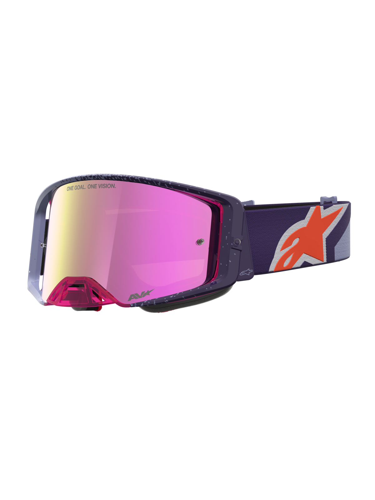 Alpinestars maschere Supertech Hiten, maschere da motocross per uomo, viola e rosa, lenti Red Mirror Pink, fascia elastica logata e montatura ergonomica per gare off-road e Supercross
