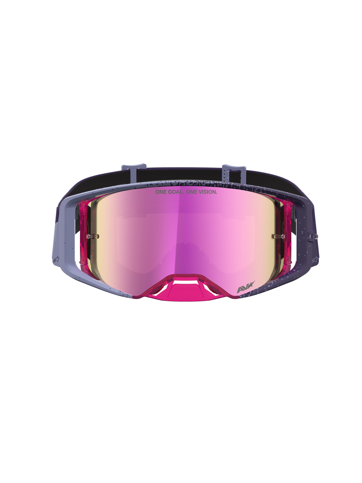 Alpinestars Maschere Supertech Hiten, maschere motocross viola e rosa con lente a specchio per gare professionistiche.