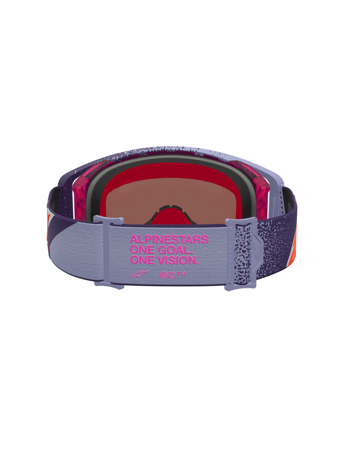 Alpinestars Maschere Supertech Hiten, maschere da motocross per uomo, viola e rosse con lente a specchio rosa e fascia One Goal. One Vision.