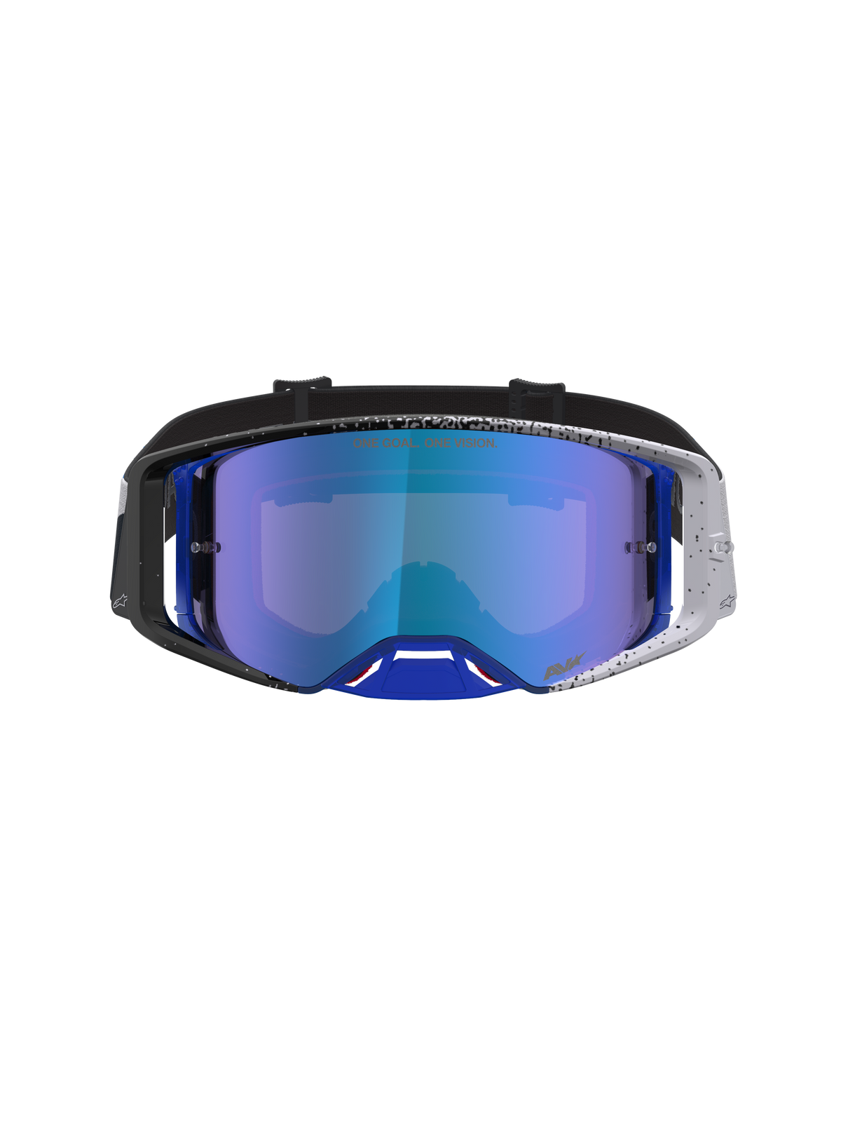 Alpinestars Maschere Supertech Hiten, maschere da motocross, blu e nere, montatura punteggiata e lente a specchio blu
