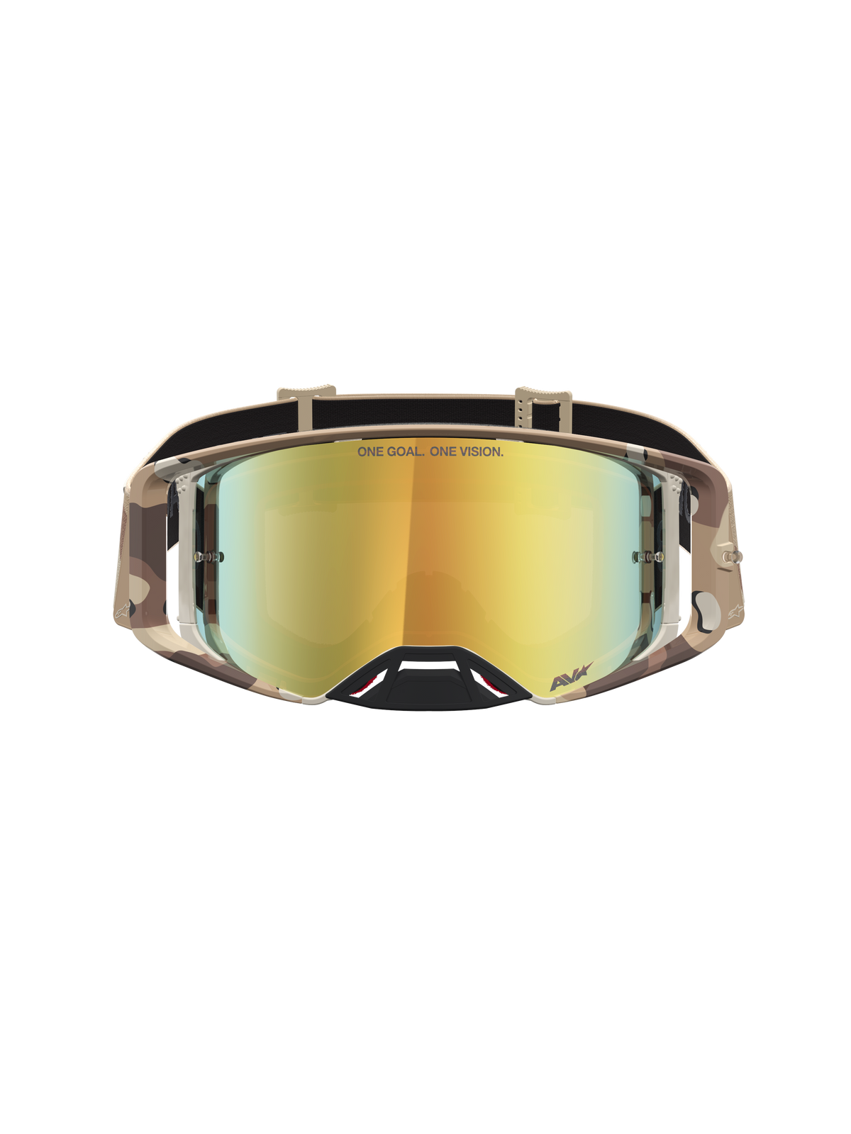 Alpinestars maschere Supertech Lone, camo desert e oro, lente a specchio per prestazioni elite motocross.