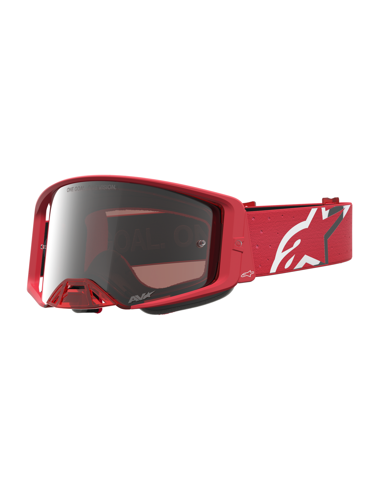 Alpinestars Maschere Supertech Vesta, maschere motocross da uomo, rosso fluo, lenti Chrome Mirror Silver e cinturino bianco.