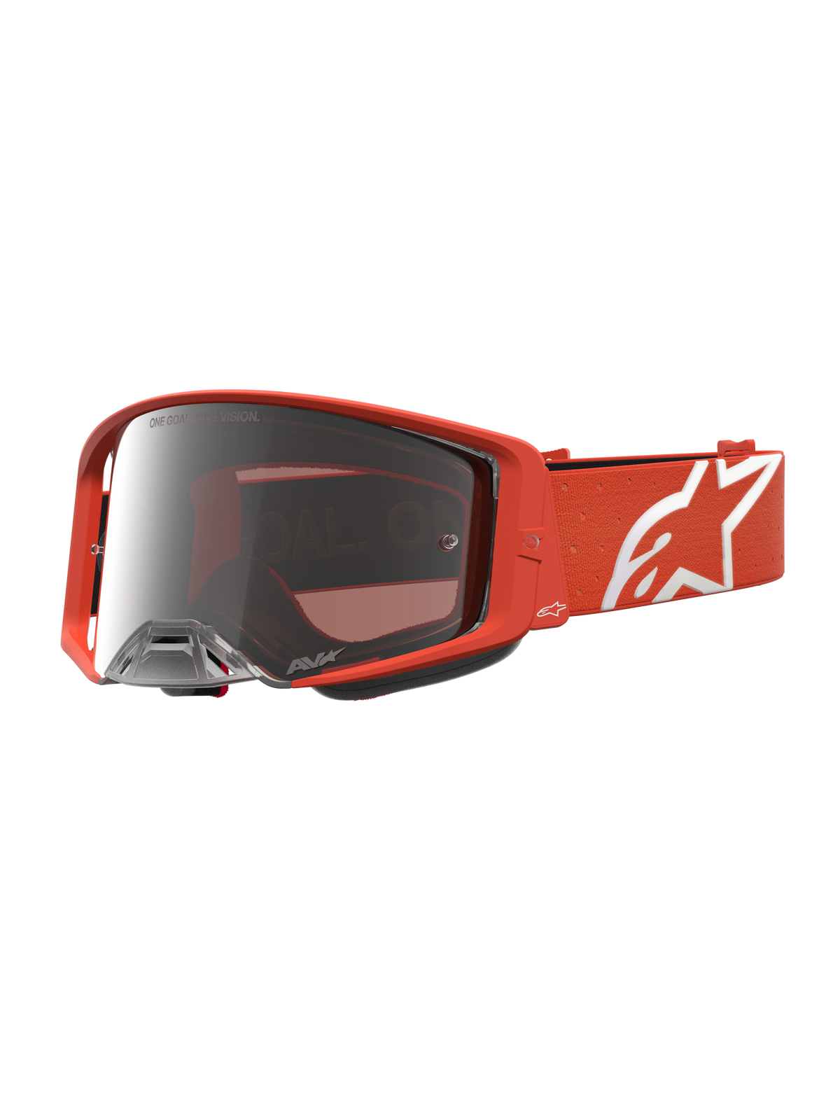 Alpinestars Maschere Supertech Vesta, maschere da motocross arancioni, lenti argento a specchio, logo bianco.