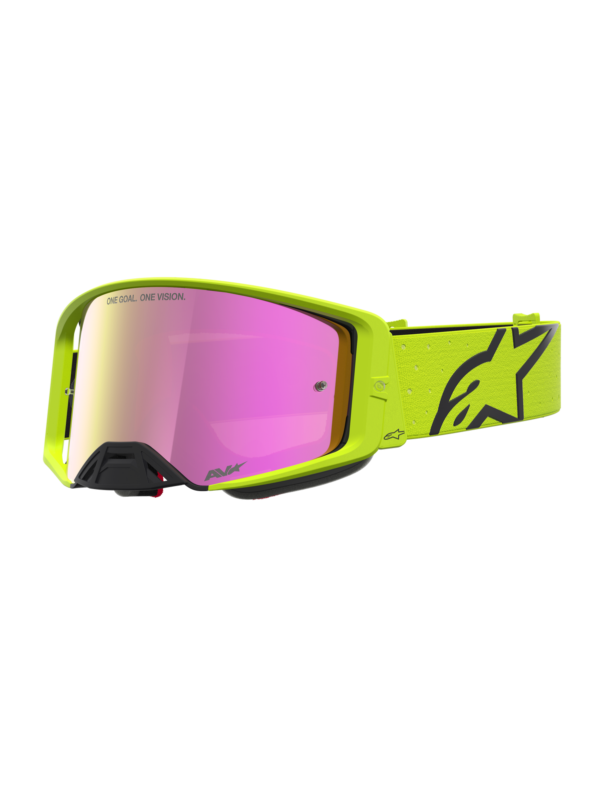 Alpinestars Maschere Supertech Vesta, maschere da motocross giallo fluo e nero con lente a specchio rosa per off-road.