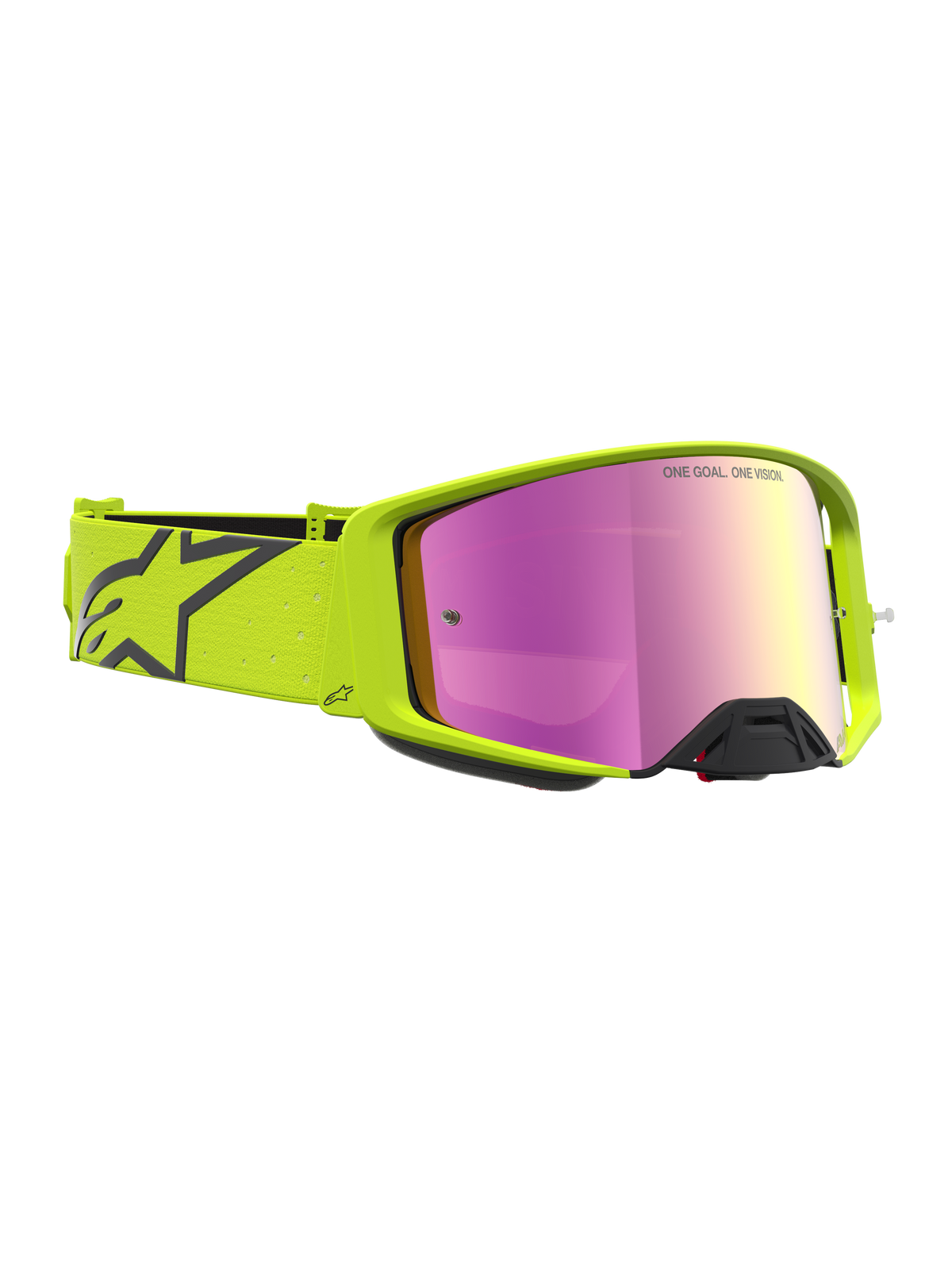 Maschere Alpinestars Supertech Vesta, occhiali da gara motocross unisex, montatura giallo fluo e nero con lente rosa specchiata