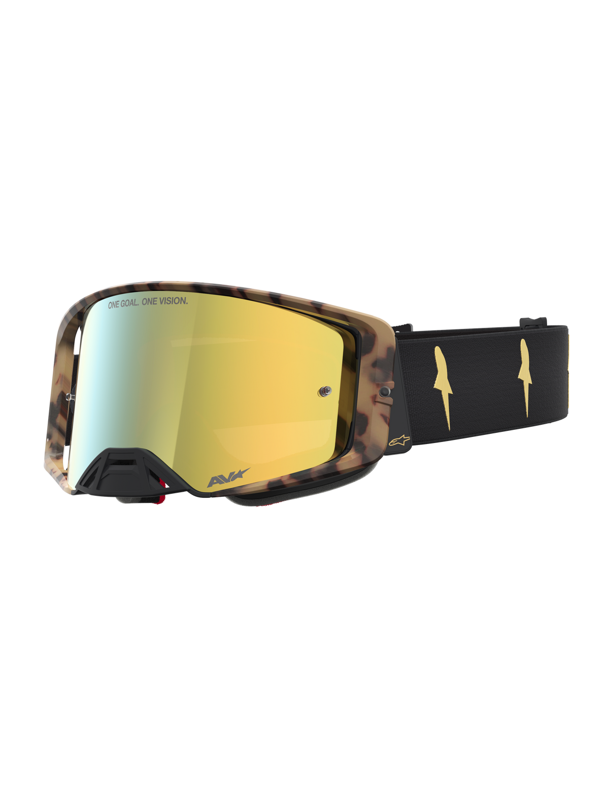 Alpinestars Supertech LE Zona Maschera da motocross, maschera da moto con lente a specchio oro e montatura marrone e nera, edizione limitata