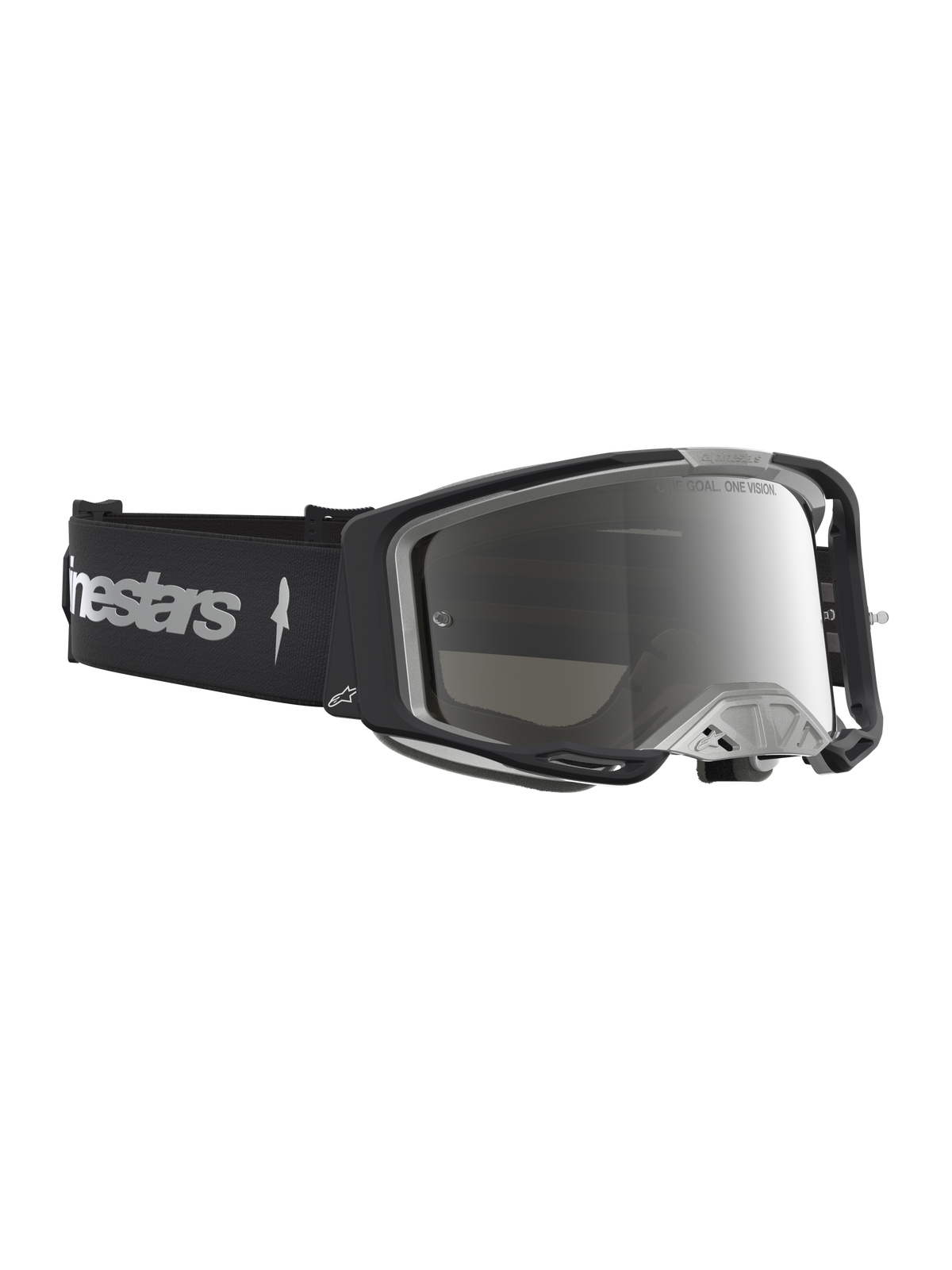 Alpinestars Maschere Vision 8 Ambra Specchiata, maschere da motocross, nero e argento, telaio A-FLEX e lente a specchio.