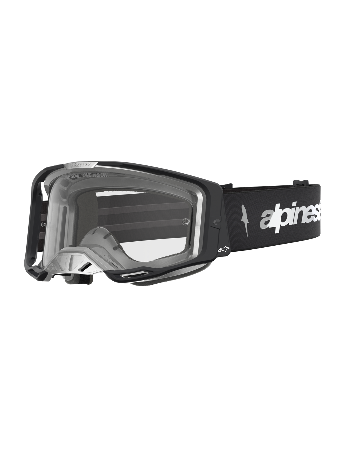 Alpinestars Vision 8 Amber Goggles, Black and Silver Motocross Eyewear with Clear Lens and RAM-AIR Ventilation.