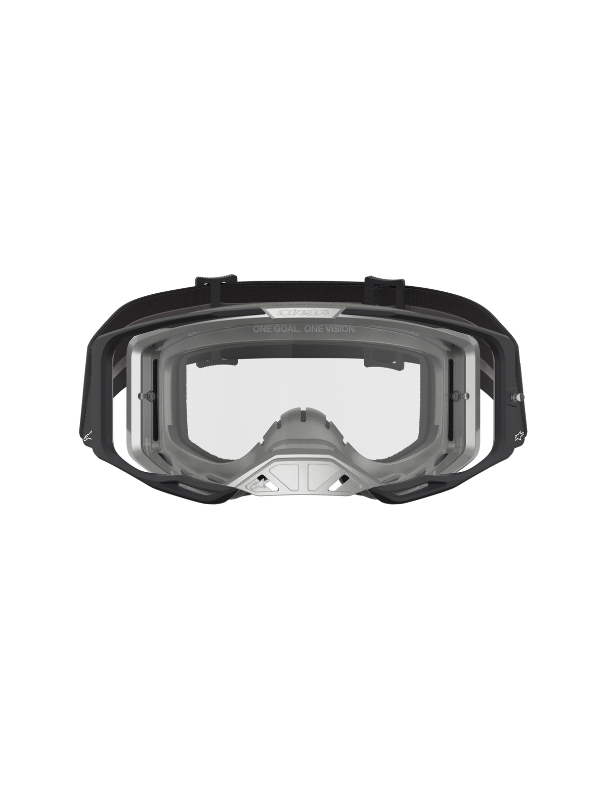 Alpinestars Maschere Vision 8 Amber, maschere da motocross con telaio A-FLEX nero e argento, lente trasparente e sistema di ventilazione RAM-AIR.