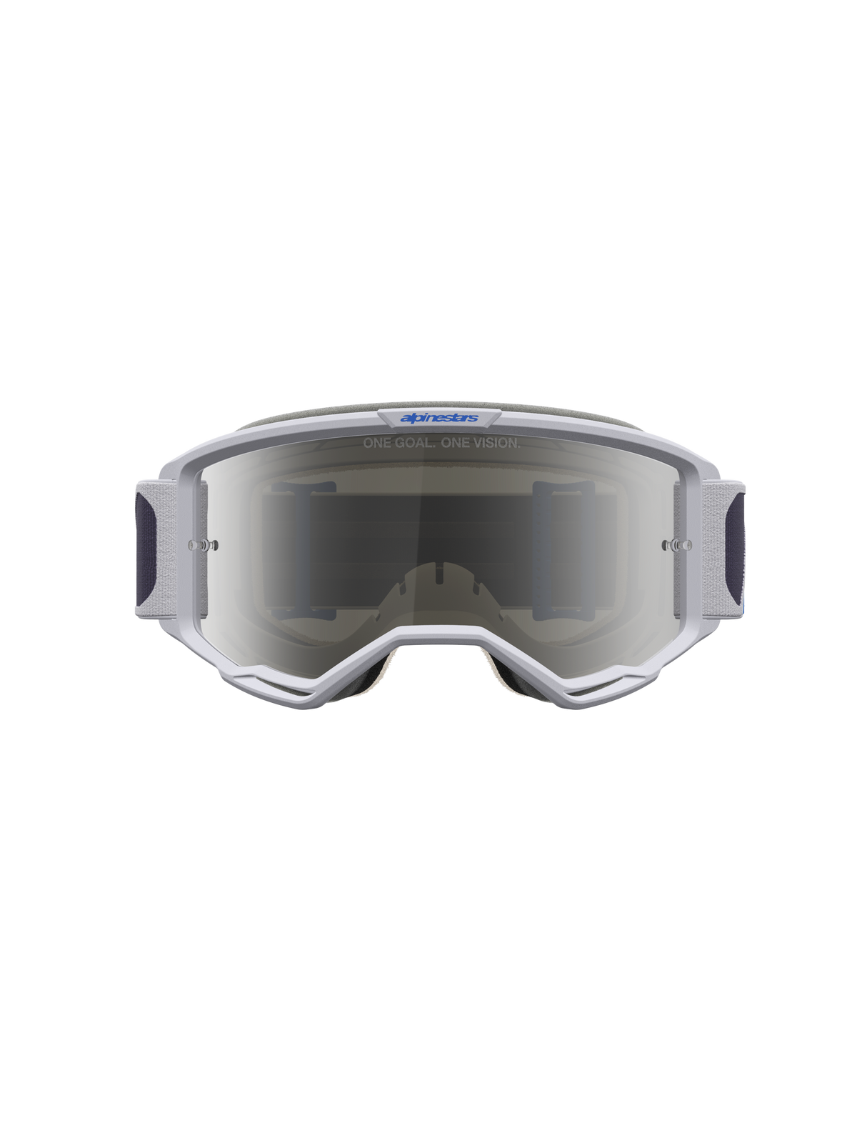 Alpinestars Maschere Vision 5 Drag, maschere motocross lilla chiaro e blu, lente argento a specchio e ventilazione RAM-AIR.
