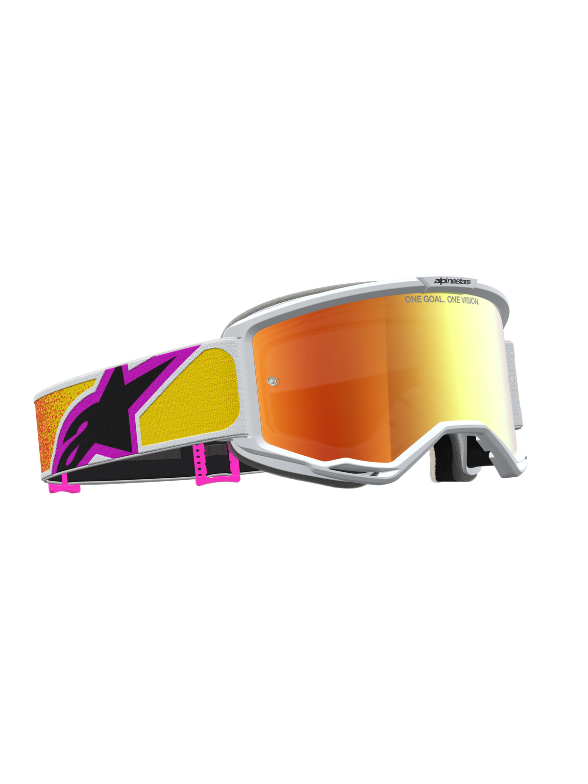 Alpinestars Maschere Vision 5 Drag, maschere da motocross con lente specchiata arancione e rossa, montatura bianca A-FLEX e sistema di ventilazione RAM-AIR, ideali per fuoristrada.