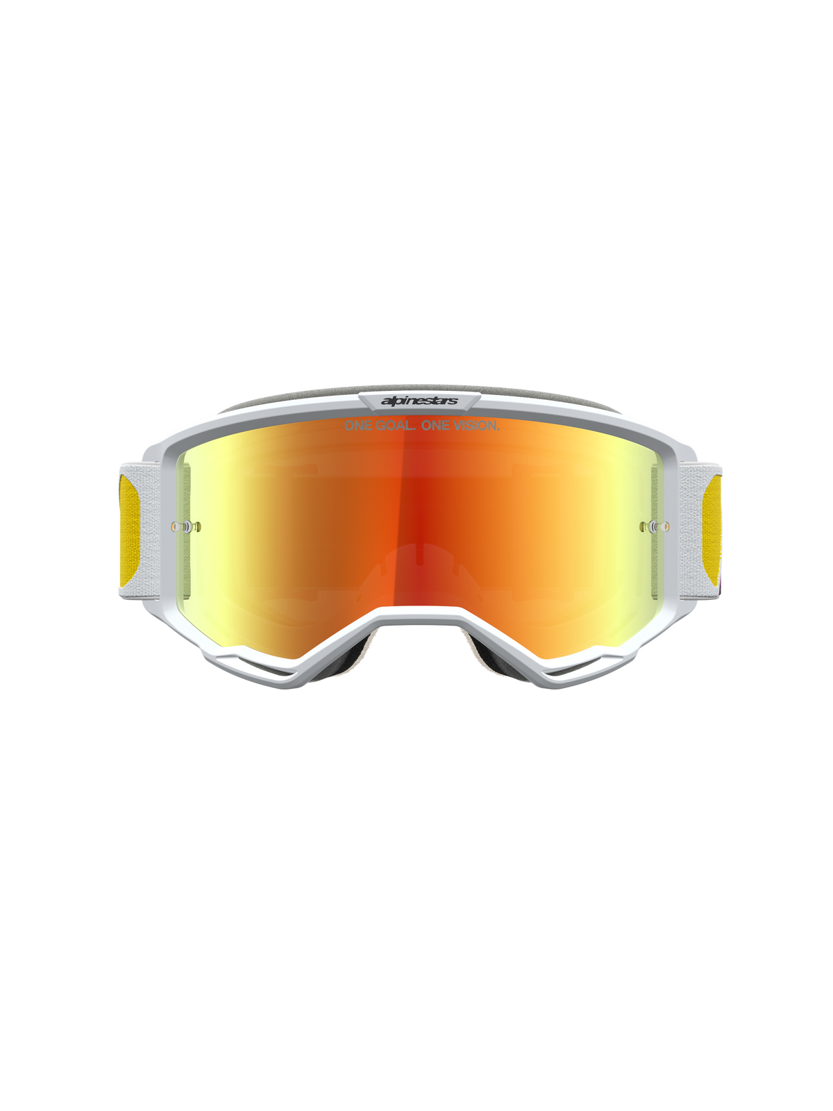 Alpinestars maschere Vision 5 Drag, motocross, per uomo, bianche con lente a specchio arancione e rossa, montatura A-FLEX.
