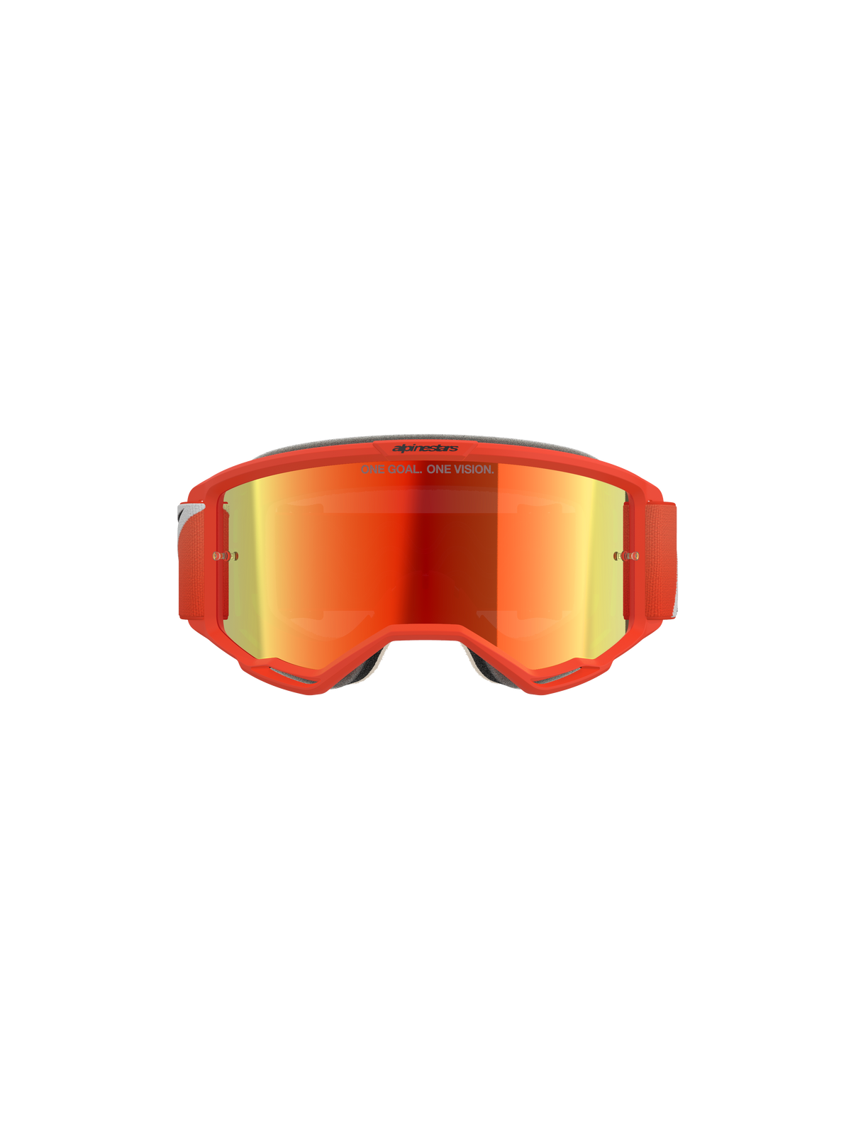 Alpinestars Vision 5 Corp Goggles, occhiali da motocross, montatura arancione con lente riflettente specchiata Orange Mirror Red, fascia regolabile rossa, design aerodinamico per prestazioni fuoristrada