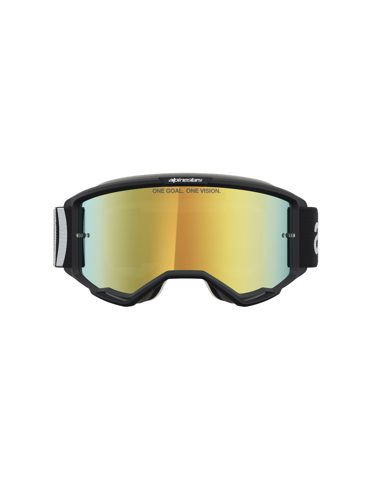 Alpinestars Maschere Vision 5 Hone, maschere da motocross con montatura nera e lenti dorate specchiate, sistema di ventilazione RAM-AIR per performance off-road