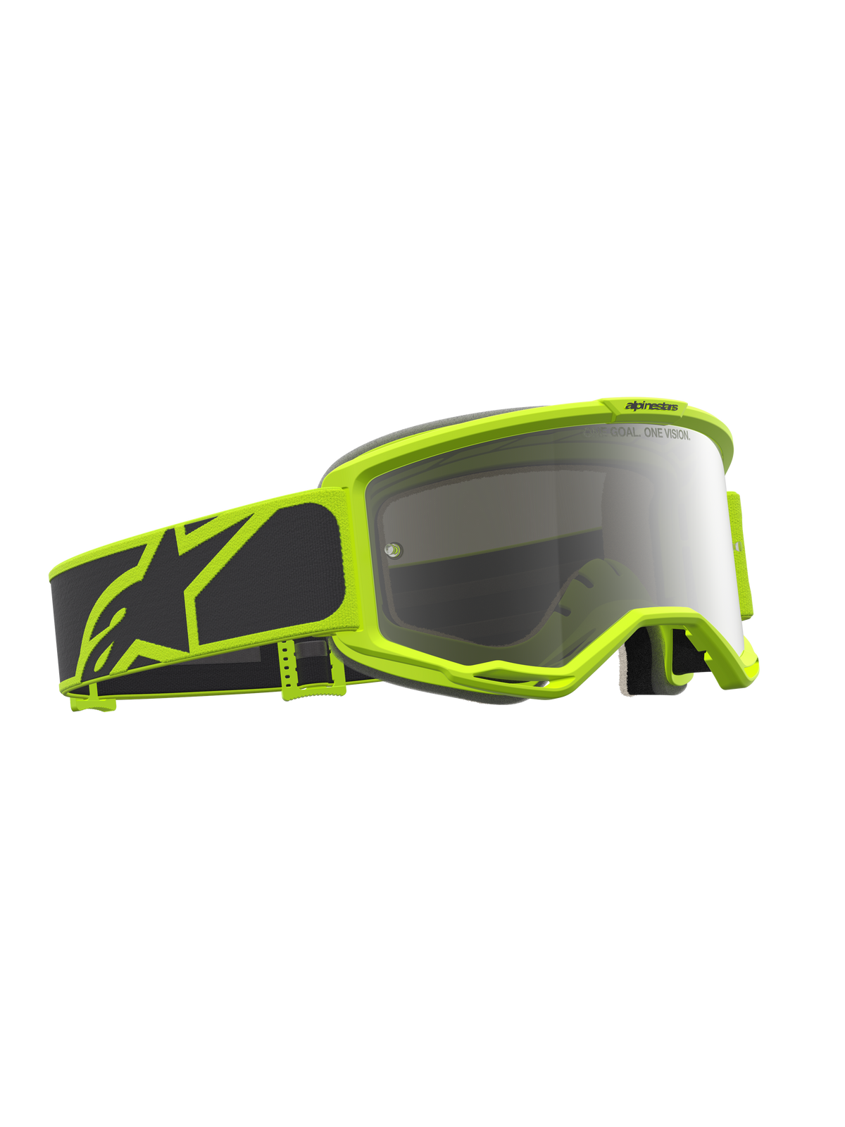 Alpinestars Maschere Vision 5 Rora, maschere MX nero e giallo fluo con lente argento specchiata e ventilazione RAM-AIR.