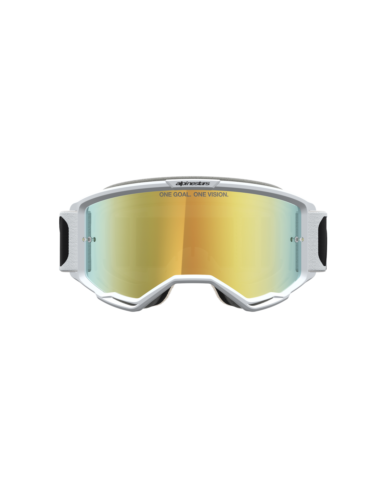 Alpinestars Maschere Vision 5 Rora, maschere da motocross per uomo, telaio bianco A-FLEX, lente specchiata oro e ventilazione RAM-AIR