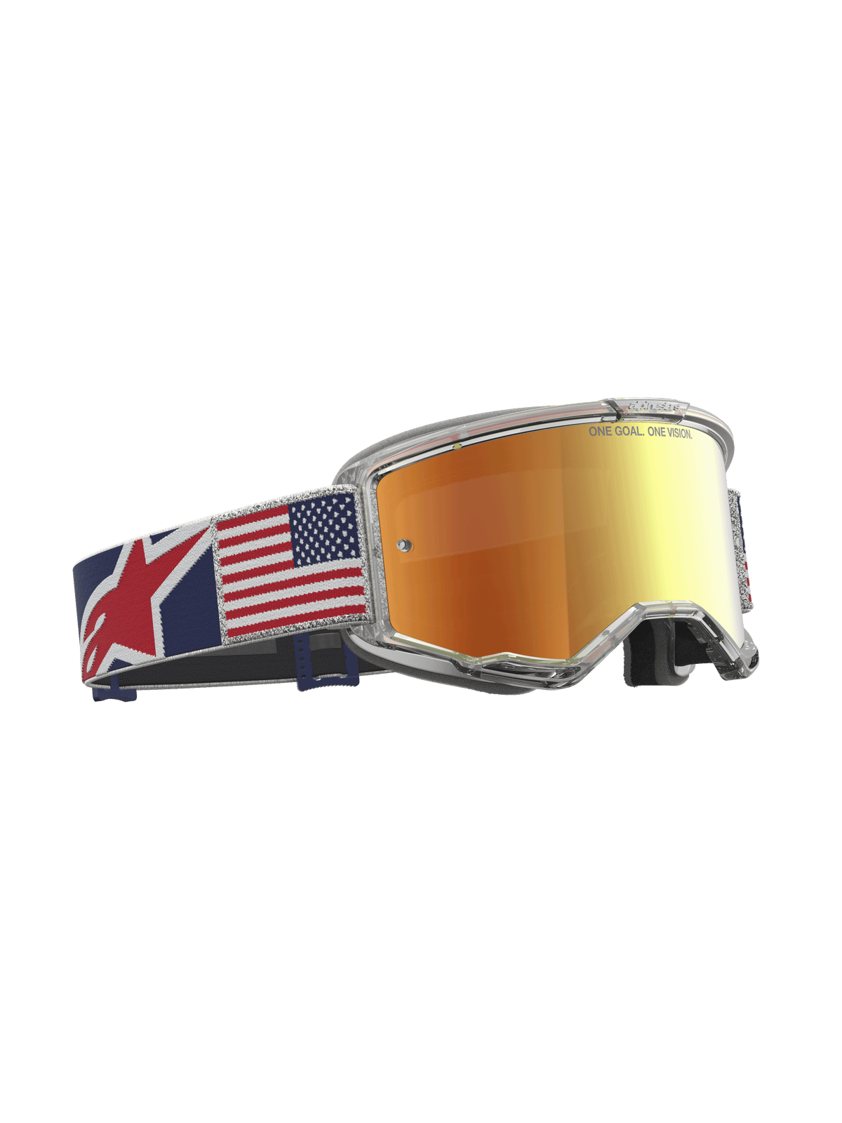 Alpinestars Vision 5 Le Fiftyfold Goggle, maschere da motocross, lente rossa a specchio, montatura trasparente e fascia USA.