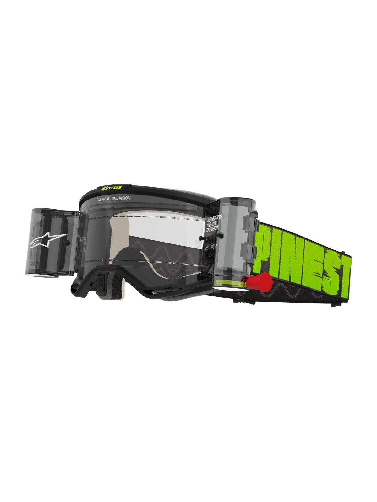 Alpinestars Vision 5 Hollow Goggles Roll Off, maschera da motocross, grigio antracite e giallo fluo, lente trasparente antiappannamento con sistema roll-off WIDE-VISION integrato, fascia giallo fluo con marchio nero, occhiali protettivi per fuoristrada