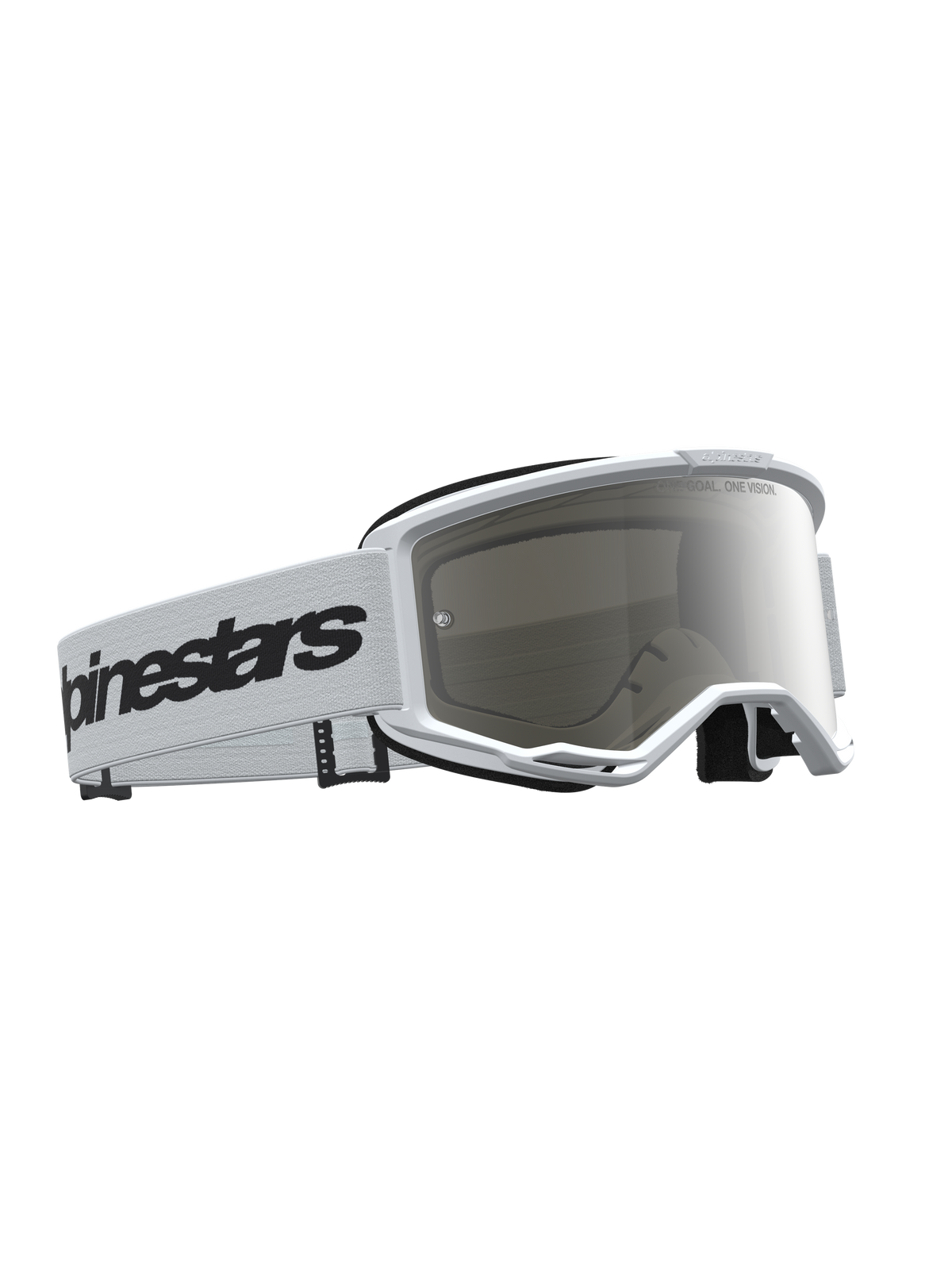 Alpinestars Maschere Vision 3 Wordmark specchiate, maschere da motocross bianco e nero con lente specchiata argento.