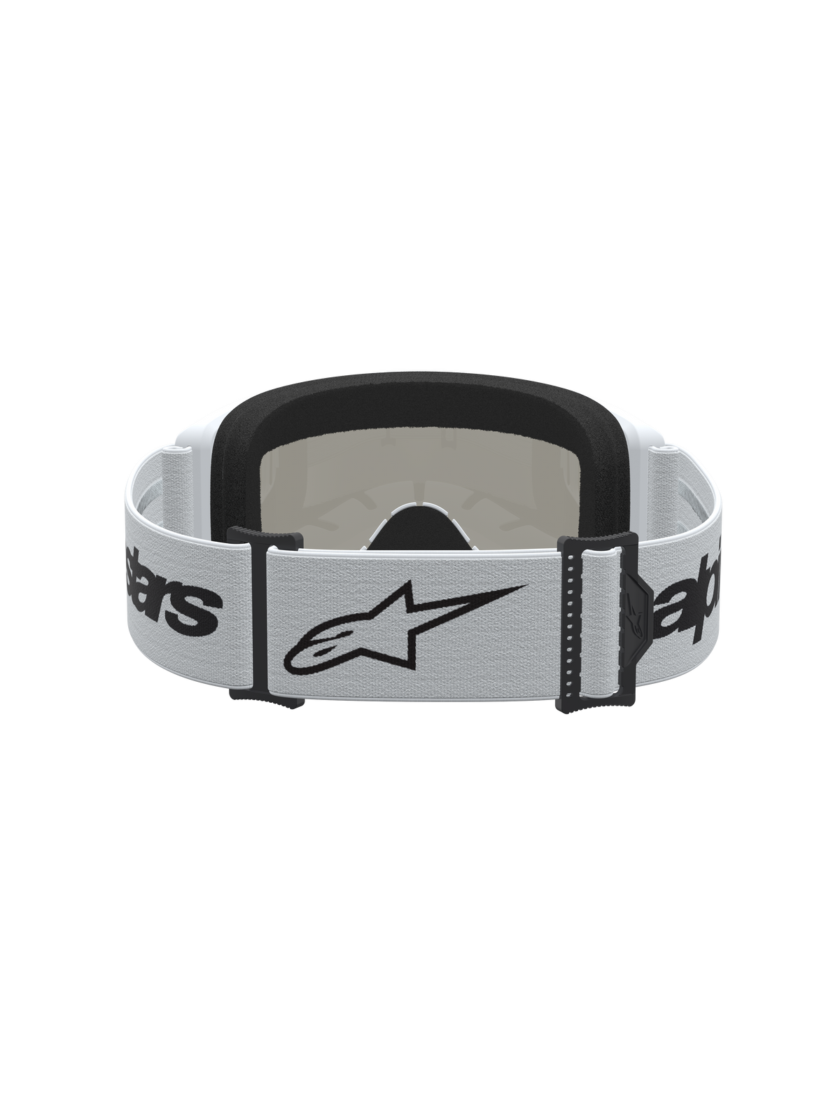 Alpinestars maschere Vision 3 Wordmark specchiate, maschere da motocross bianche e nere con cinturino logato e schiuma.