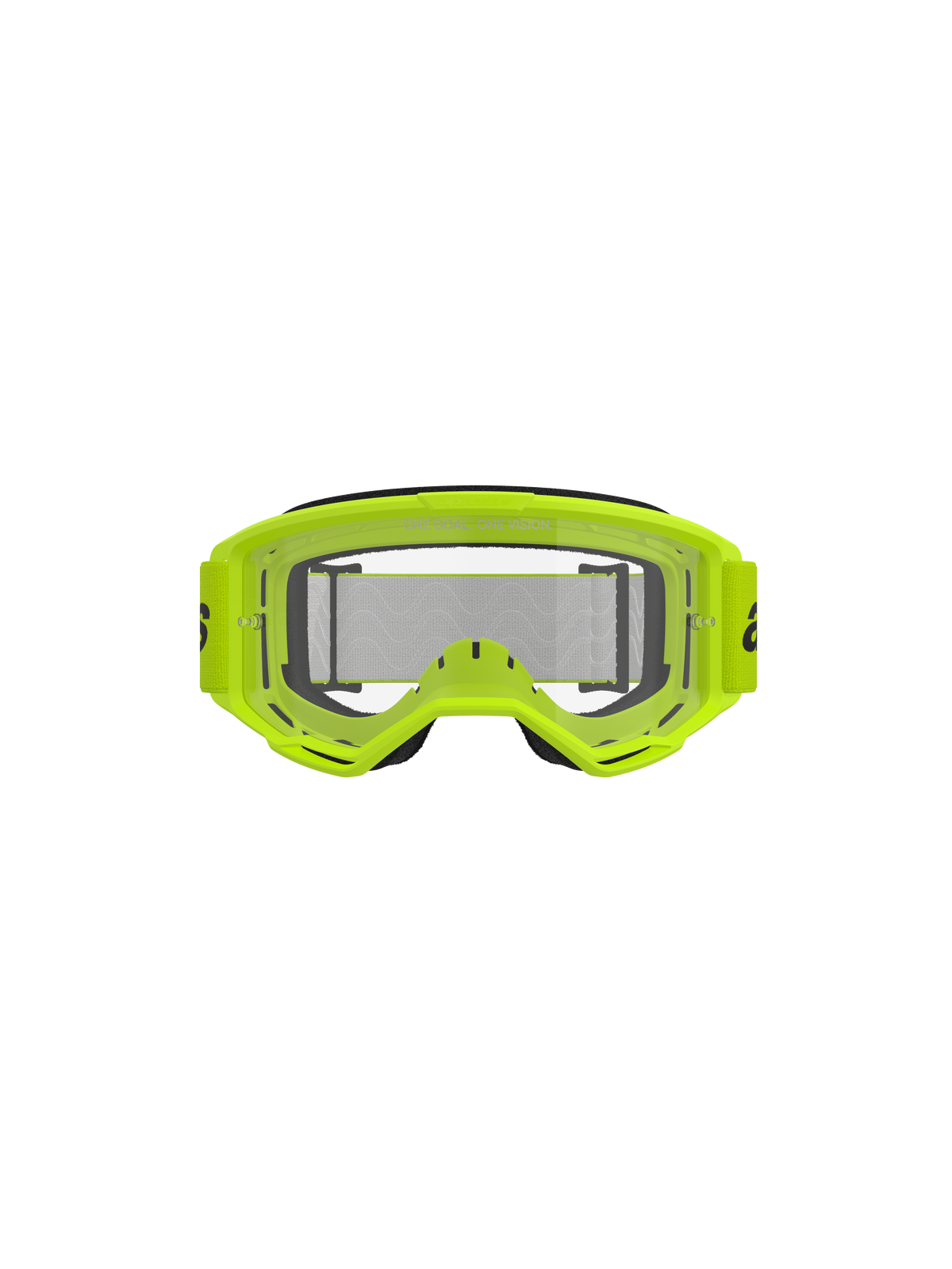 Alpinestars Vision 3 Wordmark Goggles, occhiali da motocross, giallo fluo e trasparente, montatura giallo neon brillante, lente trasparente antiappannamento, ampia fascia intrecciata, attrezzatura per fuoristrada